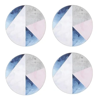 Immagine di Creative Tops Sottobicchieri rotondi con retro in sughero, 12 cm, colore: Blu/Grigio