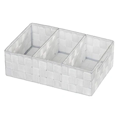 Immagine di Wenko Organizer Adria, Contenitore con 3 Scomparti e Manico, plastica Intrecciata di Alta qualità Barre Metalliche per Maggiore stabilità, 32x10x21cm, Bianco