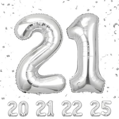 Immagine di Palloncini Compleanno 21 anni Argento 101 CM Palloncino Numero Gonfiabile in Foil Decorazioni di un uomo donna Vola con l&#039;Elio