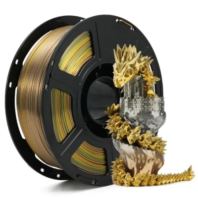 Immagine di FLASHFORGE filamento per stampante 3D in seta lucida e rapida sfumatura di colore arcobaleno, multicolore, PLA da 1,75 mm, bobina 1 kg, struttura ultra lucida, metallo