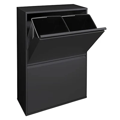 Immagine di Arregui Basic CR606 B Pattumiera Differenziata 4 Scomparti x 17L (68L) Contenitore in Acciaio da Interno Mobile per Raccolta Cestino Spazzatura Cucina e Ufficio Nero
