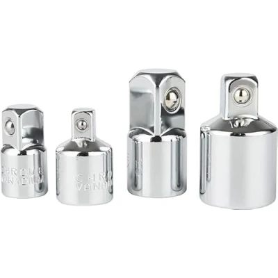 Immagine di DAKCOS Set di adattatori per bussole specchio 4 pezzi da 1/4&quot; a 3/8&quot;, 3/8&quot; 1/4&quot;, 1/2&quot;, 1/2&quot; finitura cromata opaca CR V