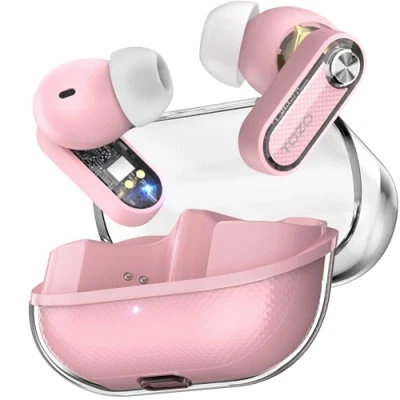Immagine di TOZO Crystal Pods Cuffie Bluetooth, Auricolari Bluetooth 5.4 Ibrida ANC IA Chiamate Modalità di Gioco ORIGX 2.0 EQs 35 Ore Riproduzione Ricarca Rapida USB C IPX5 Rosa