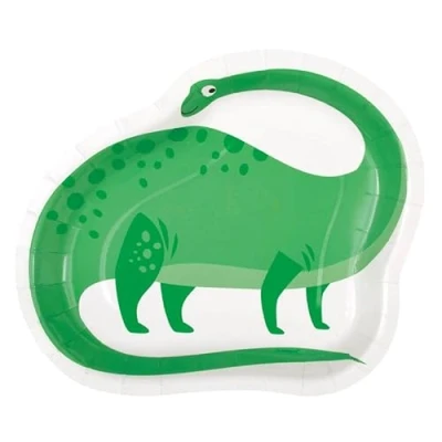 Immagine di Unique Piatti di Carta Ecologici 21 cm Festa dei Dinosauri Blu e Verdi 8 Pezzi (Confezione da 1), Multicolore, 23609EU