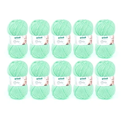 Immagine di Gründl Baby Uni Filato per Maglia/Filato Uncinetto (Resistente e Pratico da Lavare, 70% poliacrilico 30% Poliammide, 50 g / 150 m, Spessore del Ferro/dell’ago: 3,5 4,5, 10 x g), Mint
