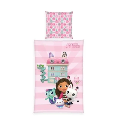 Immagine di Herding Set di Biancheria da Letto, La Casa delle Bambole Gabby, Federa 70 x 90 cm con Cerniera e Motivo Reversibile, Copripiumino 140 200 Cerniera, 100% Cotone/Renforcé