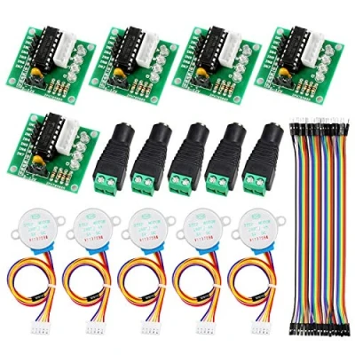 Immagine di YXPCARS 5 Pezzi 28BYJ 48 Motore passo ULN2003 Scheda Controllo 5V con Connettore di Alimentazione DC, 40pin Jumper Filo maschio femmina per Arduino