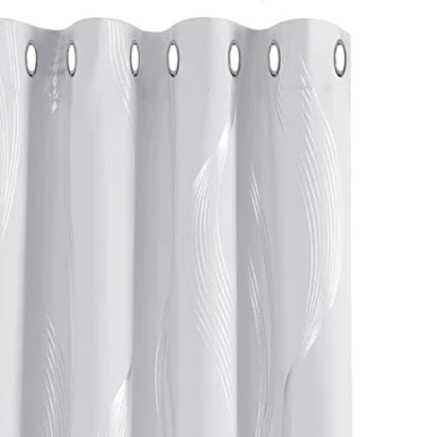 Immagine di Deconovo Set di 2 tende color argento, motivo linea anti calore, freddo, soggiorno, tenda oscurante, camera da letto, termica, con occhielli, 140 x 290 cm, colore: bianco pallido grigio