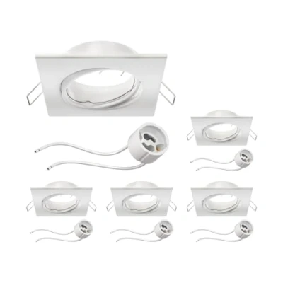 Immagine di ledscom.de 5 pezzi cornice da incasso a soffitto RIR bianco opaco angolare orientabile (LED/alogena/GU10/MR16/PAR16/50mm) incl. presa GU10