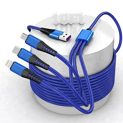 Immagine di Multi Cavo di Ricarica,[3M] 3 in 1 Multiplo Cavetto Micro USB Tipo C Nylon Intrecciato Ricarica Universale a Più Porte con Connettore C/Micro USB/Lightning per iPhone/Android/Samsung
