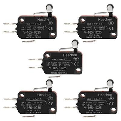 Immagine di Heschen Microinterruttore, V 165 1C25, SPDT, leva a rullo corta, 16A 250VAC, 5PCS