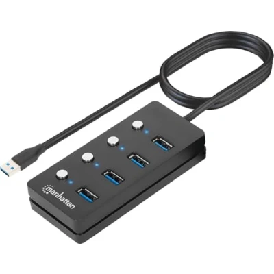 Immagine di Manhattan 180887 Hub USB 3.0 4 Porte Type A con Interruttori per Singola Porta Nero
