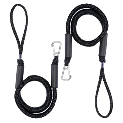 Immagine di Bungee Boat Dock Line con clip in acciaio inox, corda per ormeggio, bungee, accessorio barche PWC Dockline, perfetto jet ski, barche, kayak, ponton, canoa, Wave Runner da 2 pezzi (nero