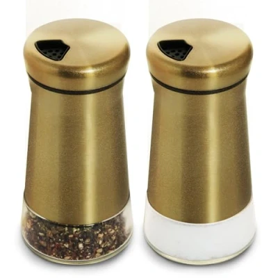 Immagine di bonris Saliera e Pepiera in Acciaio Inossidabile Ramato, Contenitore per Bottiglie Barattolo con Fondo Trasparente, fori di versamento regolabili (2 Confezioni)