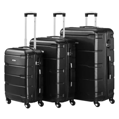 Immagine di set di valigie Zelsius 3 pezzi, nero valigia rigida in ABS con chiusura a combinazione, Ruote doppie e divisorio interno mano, rigide trolley, grande