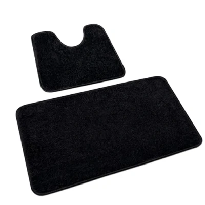 Immagine di Rururug set di tappetini da bagno neri in microfibra lavabile, 2 antiscivolo per e WC, tappeto 50 x 80 cm+50 40 cm