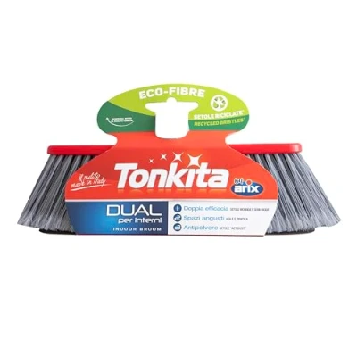 Immagine di TONKITA Dual Scopa per Interni, Setole Semi Rigide Fitte e Inclinate, Cattura Polvere Capelli Briciole, Made in Italy