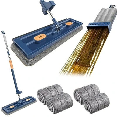 Immagine di 2024 New Homezo Mop, Self Wringing 360Rotating Microfiber Magic Mop with Dewatering Scraper, Roseionly Large Flat (Blue)
