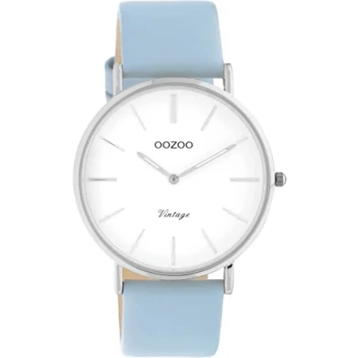 Immagine di Oozoo Orologio vintage da donna polso con cinturino in pelle 20 mm analogico donna, Azzurro/Argento, cinghia