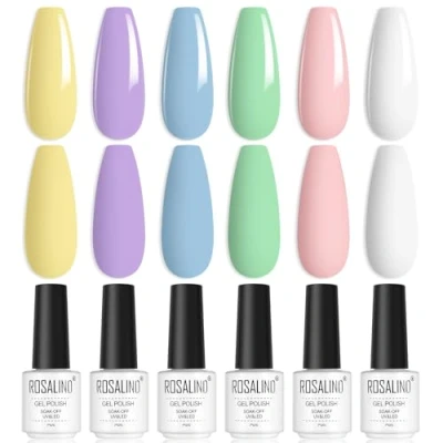 Immagine di ROSALIND Smalto Semipermanente Unghie Pastello, 6 Colori Rosa Bianco Viola Blu Verde Giallo Smalti Semipermanenti per Soak Off Gel UV Principianti Nail Art