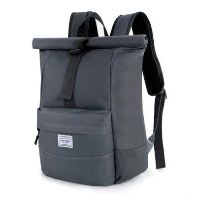 Immagine di CALIYO Rolltop, zaino da donna e uomo, per laptop, a mano, con scomparto impermeabile, computer portatile, università, scuola, studio, viaggi, grigio basaltico
