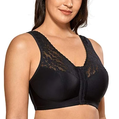 Immagine di DELIMIRA Donna Reggiseno Senza Ferretto Non Imbottito in Pizzo per Seni Generosi Nero 3C