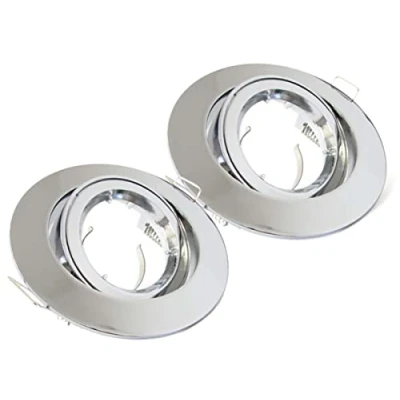 Immagine di 2 Pezzi Porta Faretto Da Incasso, Portafaretto Orientabile,Modello Con Ghiera Svitabile, Foro 80mm a 90mm, Per Lampade Led GU10 e MR16 (Rotondo, Argento Cromato)