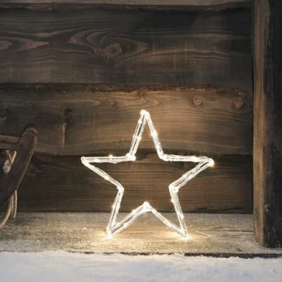Immagine di Lights4fun Stella Luminosa 3D da 30 cm in Acrilico con 50 Micro LED Blanco Caldo a Pile Timer Decorazione Natalizia per Interni ed Esterni