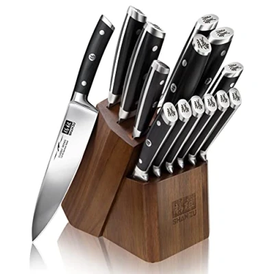 Immagine di SHAN ZU Ceppo Coltelli da Cucina Set, Set con Portacoltelli, 14 Pezzi in Acciaio inossidabile Tedesco Super Steel Rimovibile e Manico Ergonomico