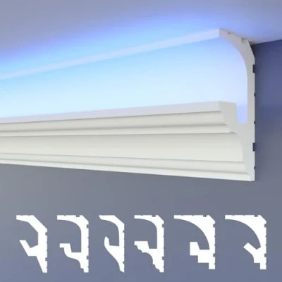 Immagine di HEXIMO LED 2in1 Modanature per stucchi, soffitti a illuminazione indiretta XPS polistirene, Profilo di raccordo leggero (30,6 Metri HLED 6)