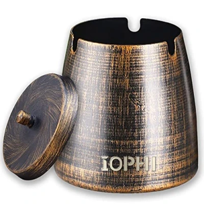 Immagine di posacenere con coperchio, adatto per uso interno ed esterno, a vento in acciaio inox, residui di sigarette e ceneri giardino, bar, ufficio