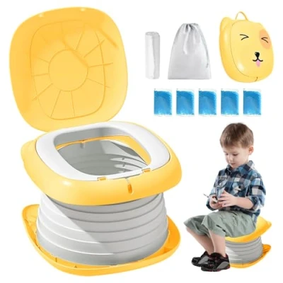 Immagine di Sedile WC per Bambini, Pieghevole WC, Vasino da Viaggio Portatile, Vasetto, Vaso Toilette (Giallo)