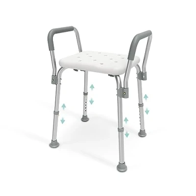 Immagine di EMKE Sedia da doccia con bracciolo, altezza regolabile, antiscivolo, fino a 136 kg, colore: bianco
