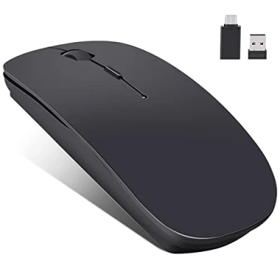 Immagine di Mouse wireless Bluetooth per MacBook Pro, Air, Mac, iPad, laptop, desktop, PC, computer, telefono, portatile, silenzioso, con adattatore USB C da 2,4 GHz, colore: nero
