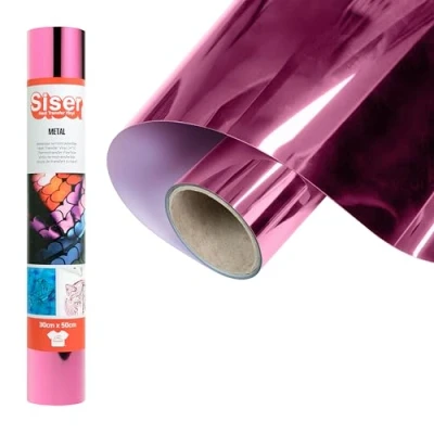 Immagine di Siser Metal Pink, 30cm x 0,5mt, vinile termotrasferibile termoadesivo metallizzato per la personalizzazione dei tessuti, indumenti e accessori, hobby creativi, certificato VeganOk.