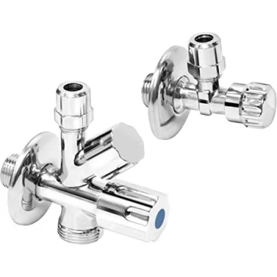 Immagine di Cornat Set, 2 Pezzi, 1/2 Pollice AG, per Il Collegamento di Lavatrice e lavastoviglie, antiriflusso, in Ottone, Angolo, angolare, valvola dispositivi, T317100, Argento