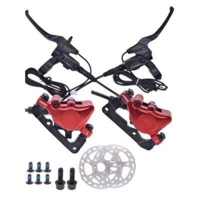 Immagine di Set freno a disco idraulico , in lega di alluminio, anteriore posteriore doppio disco, leva per EBike, (set posteriore+anteriore)