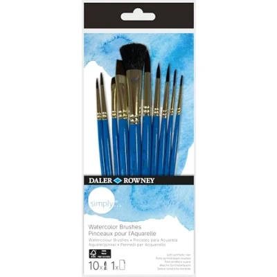Immagine di Daler Rowney pennelli per acquerello, setole sintetiche morbide, manico corto, assortimento di 10