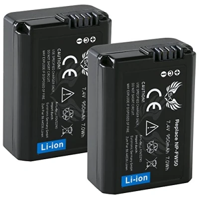Immagine di 2 batterie SK Sony NP FW50, 950 mAh, per Alpha 7 7II 7R 7S II 5100 6300 6500 // NEX 3 6 F3 DSC RX10 SLT A35 A55 ZV E10