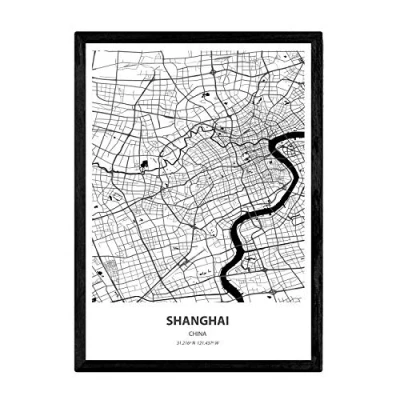 Immagine di Nacnic Poster Mappa di Shanghai Cina. Città asiatiche Fogli con Mari e fiumi, in Colore Nero. Formato A3