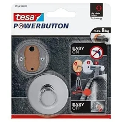 Immagine di tesa Powerbutton Premium Gancio autoadesivo rotondo, in metallo cromato, portata massima: 8 kg