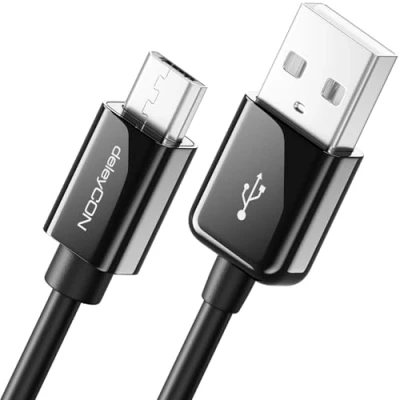 Immagine di deleyCON 2m Micro USB Cavo di Ricarica &amp; Dati Compatibile per Android Cellulari Smartphone Tablet Fotocamere Lettori MP3 e Altro Ancora. Nero