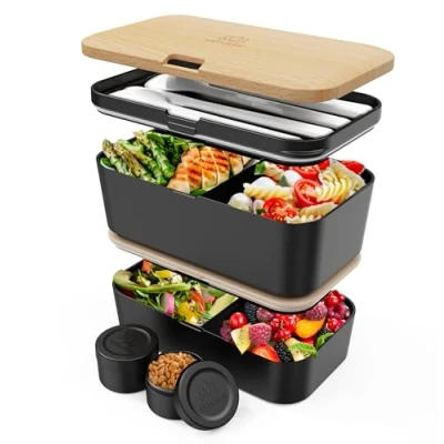 Immagine di Umami Bento Lunch Box, posate e 2 vasetti per salse inclusi, Lunchbox microonde, Box adulti integrato, Portapranzo a 4 scomparti,