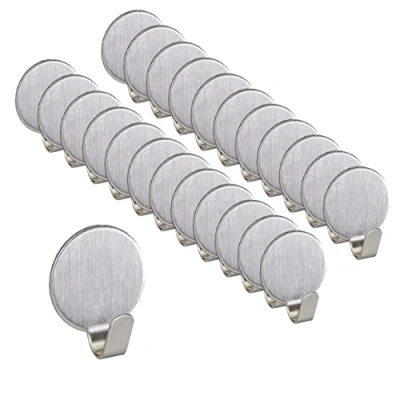 Immagine di Relaxdays Ganci Adesivi, Set 24 Appendiabiti da Parete in Acciaio Autoadesivi, Portasciugamani, Bagno &amp; Cucina, Argento