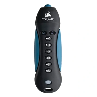 Immagine di Corsair flash Padlock 3 Unità USB 3.0 Sicura da 256 GB con Tastiera (Crittografia Hardware AES a bit, Standard di Sicurezza FIPS 197, Robusto Alloggiamento in Gomma) Nero/Blu
