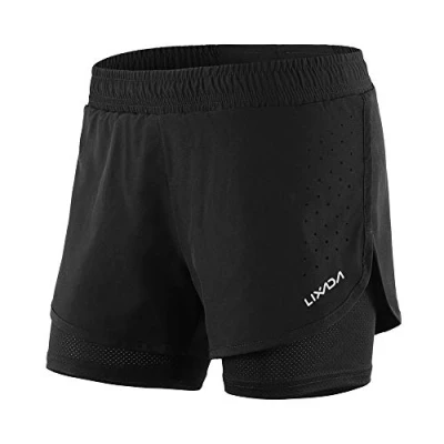 Immagine di Lixada Shorts traspiranti per correre 2 in 1 attivi e ad asciugatura rapida con scarpa interna più lunga medio Nero