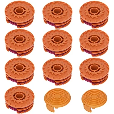 Immagine di Bobine Di Ricambio Per Tosaerba, 12 Pezzi Del Cavo Bobina Compatibile Con Worx Wa0007 Trimmer Bordo Cordone Ricambi 10m Lunghezza 50022833 Copri (10 2 Tappi)