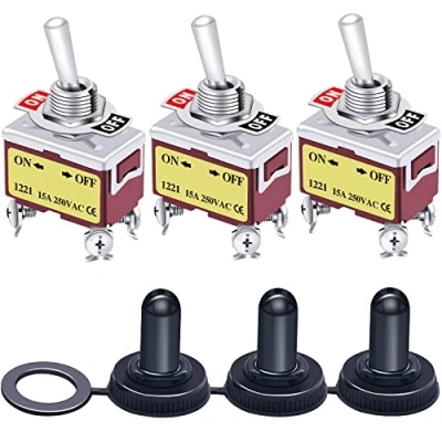 Immagine di Taiss 3 pezzi Interruttore a Levetta 2 Posizioni ON OFF 4 Pin DPST Metallo Bilanciere 15A 220V 250V 20A 125V AC con Cappuccio Impermeabile per Auto Camion Barca Ten 1221