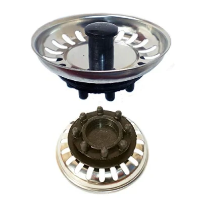 Immagine di Kibath 200403 Tappo lavello in Acciaio Inox. con Chiusura Gomma. Diametro 8 cm. Finitura cromata Nera, Cromo Lucido