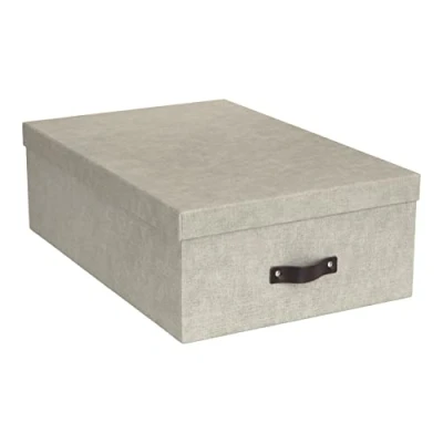 Immagine di Bigso Box of Sweden Scatole con coperchio per oggetti vari portaoggetti cartone camera, bagno e ufficio organizer impilabili in fibra di legno carta Set da 3 beige